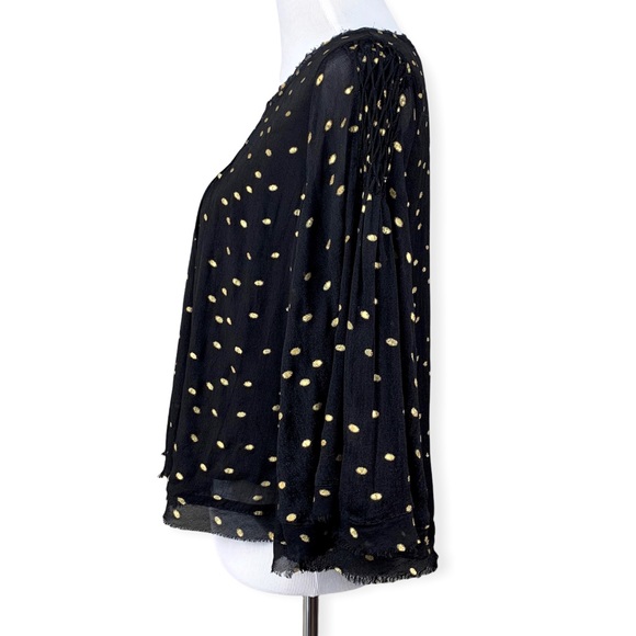 Anthropologie Floreat Everafter Black Gold Polka Dot Bell Sleeve Swing Blouse - Picture 9 of 14